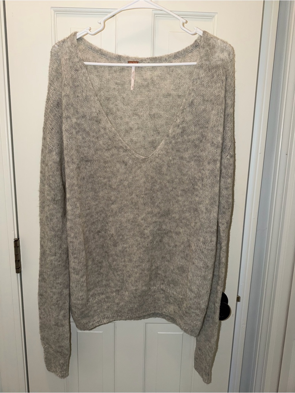 Free People Oversized V-Neck Sweater in Heather Gray